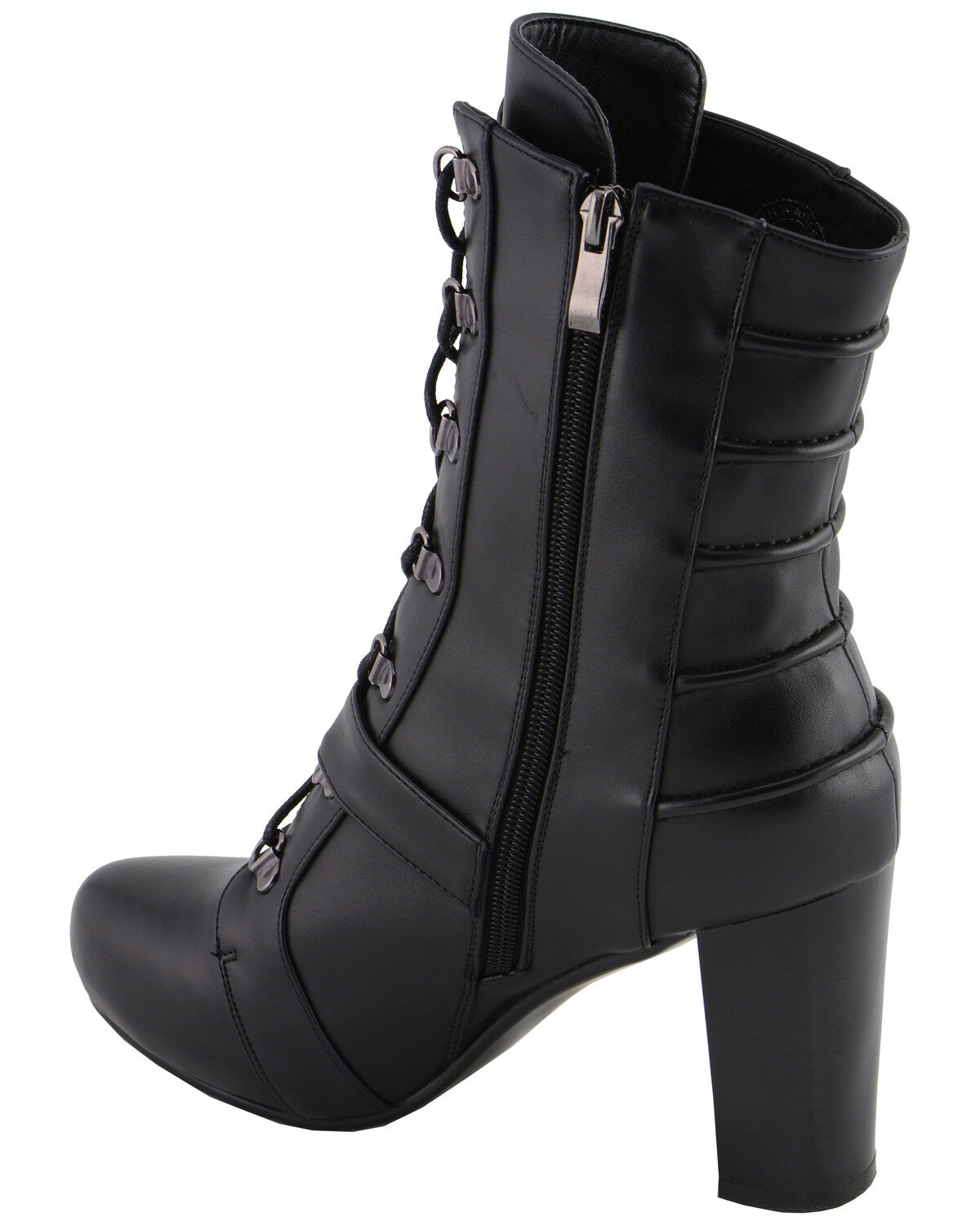 Image #8 - Milwaukee Leather Women's Block Heel Lace Front Boots - Round Toe, Black, hi-res