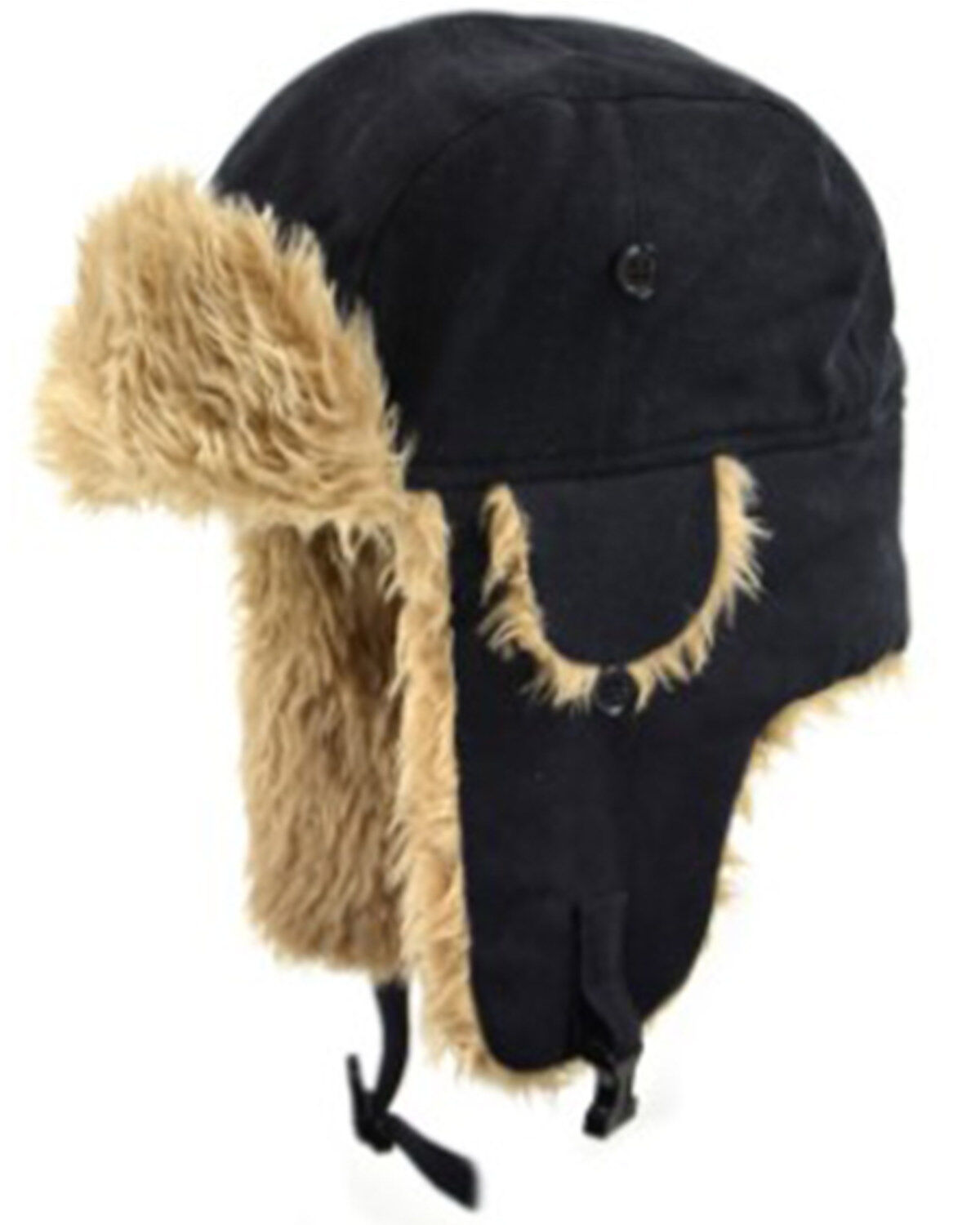 Image #1 - Crown Cap Canvas Work Aviator Cap, Black, hi-res