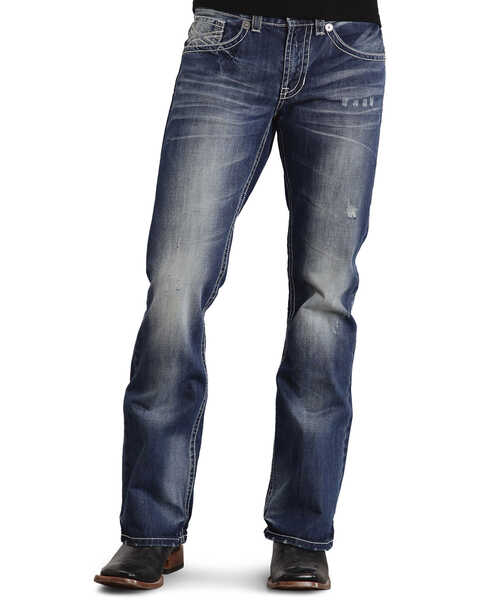 Image #3 - Stetson Rock Fit Bold X Stitched Jeans, Med Wash, hi-res
