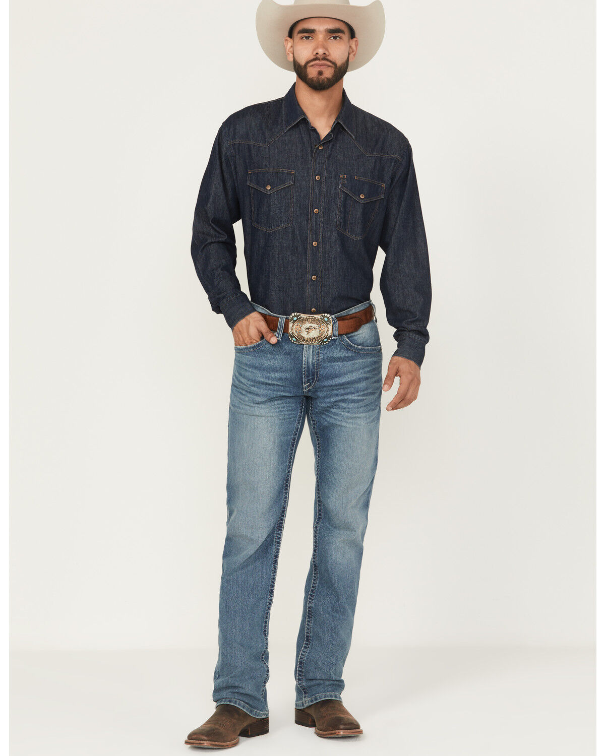 Image #1 - Ariat Men's M5 Clarence Forrest Medium Wash Straight 2X Durable Stretch Denim Jeans - Big, Medium Wash, hi-res