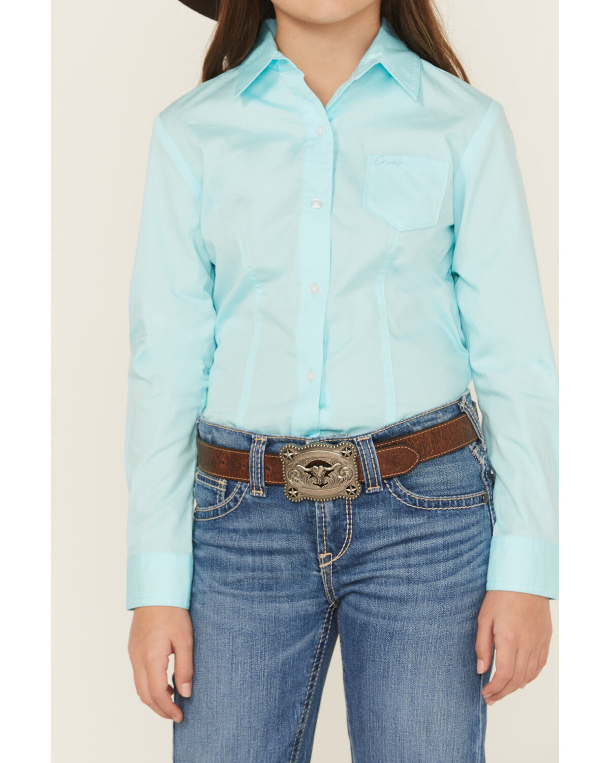 Image #2 - Cruel Girl Girls' Solid Long Sleeve Button-Down Western Shirt, Turquoise, hi-res