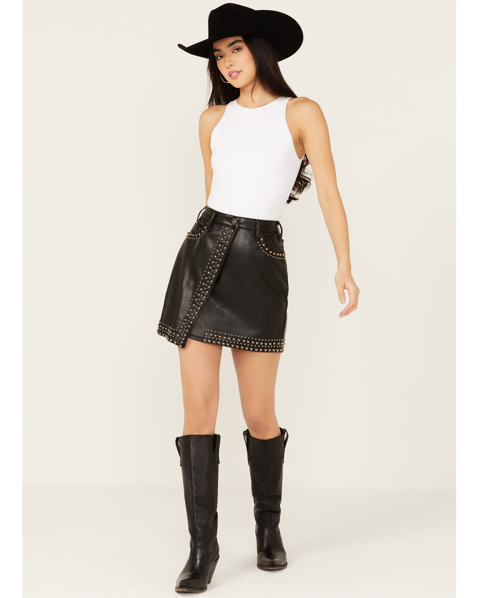 Rock Roll Denim Women s Faux Leather Studded Mini Skirt Pueblo