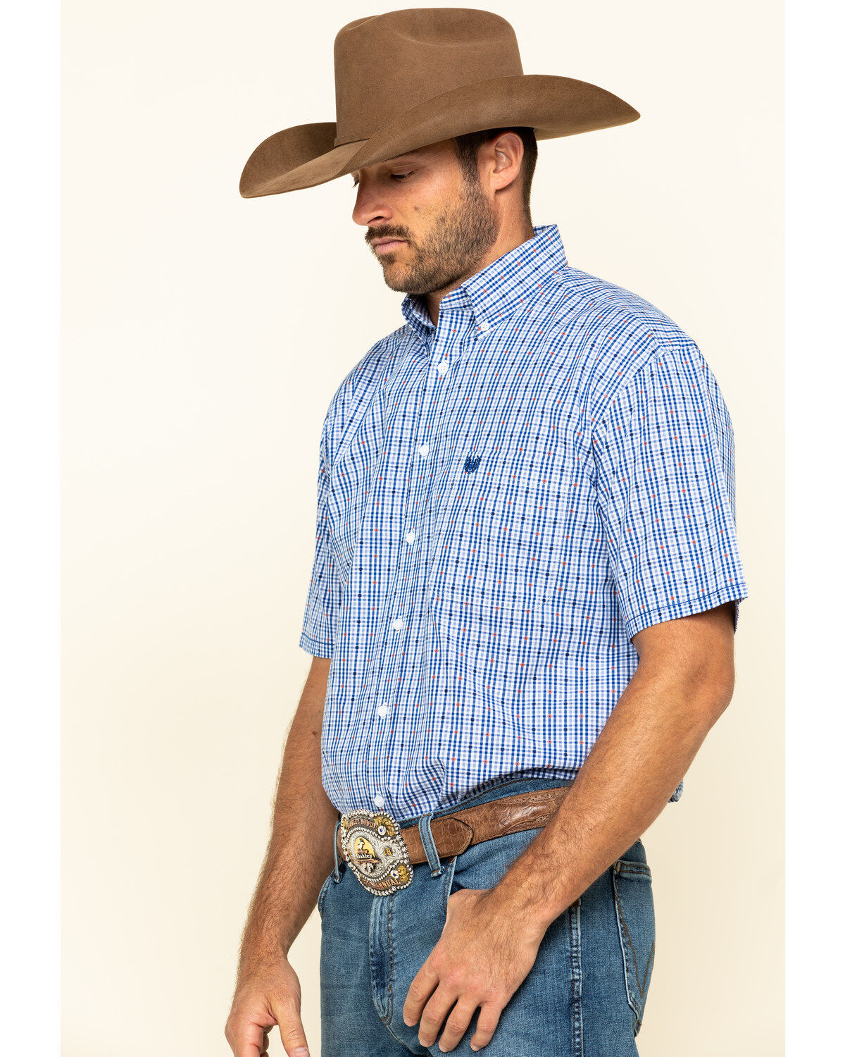 Image #3 - Rough Stock By Panhandle Men's Devlin Dobby Plaid Short Sleeve Western Shirt, , hi-res