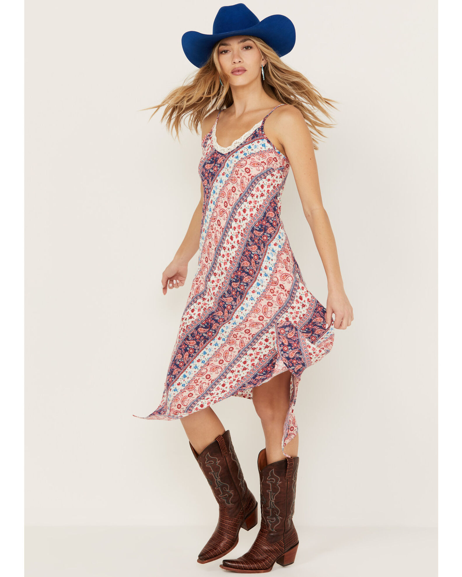 Wild Moss Women s Multi Print Hanky Hem Midi Dress Boot Barn