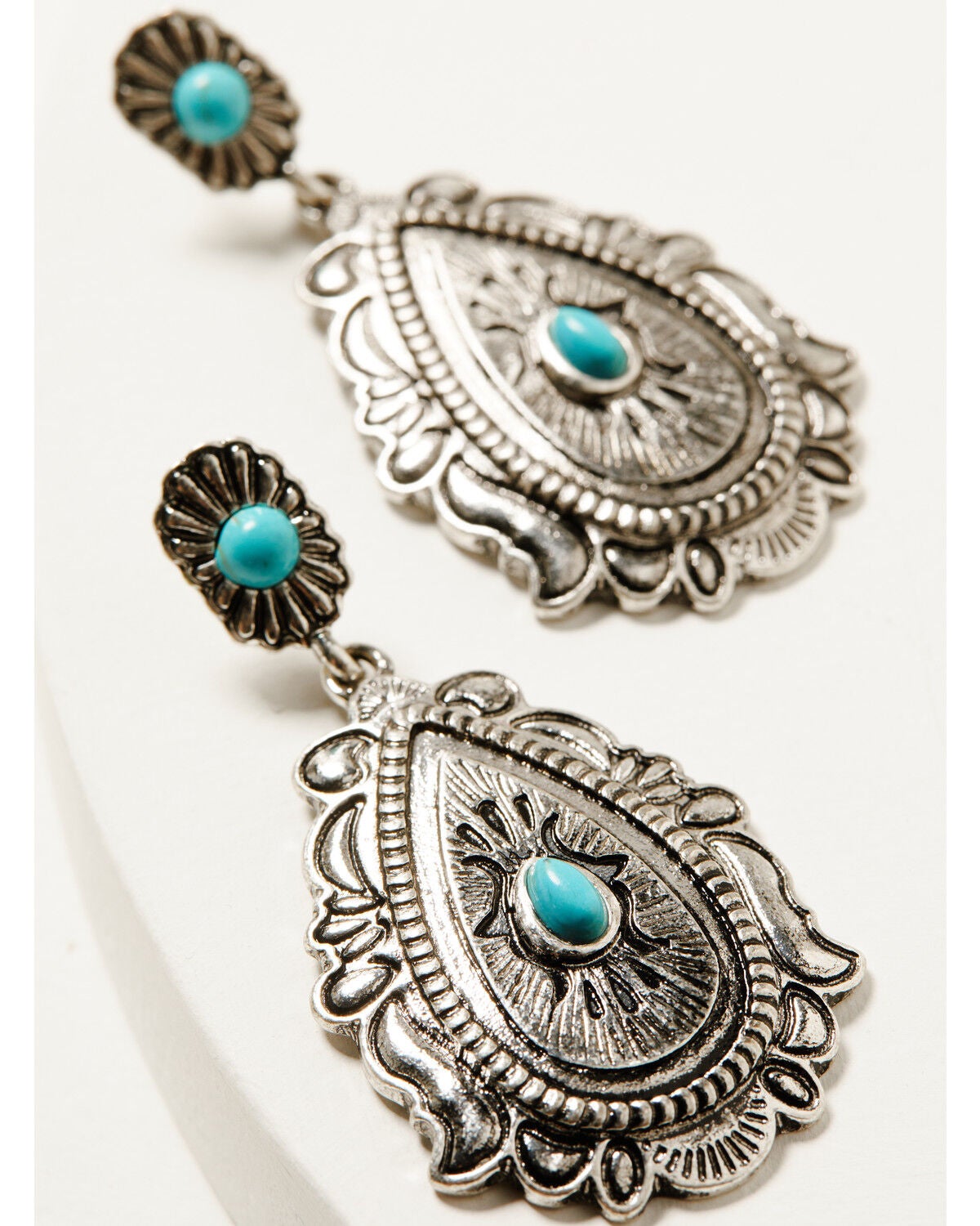 Image #2 - Shyanne Women's Frontier Antique Teardrop Turquoise Earrings, Silver, hi-res