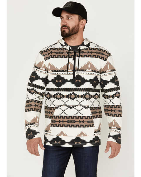 Powder River Outfitters Men's 1/4 Zip Southwestern Print Hooded Sweatshirt, Natural, hi-res