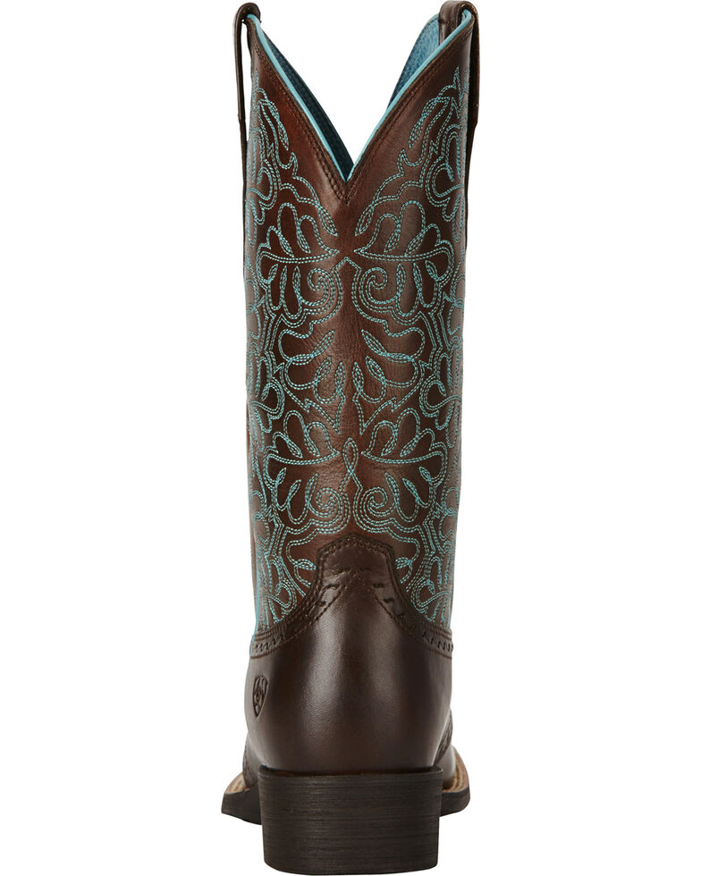 Ariat Women's Rich Brown Round Up Remuda Cowgirl Boots - Square Toe , Dark Brown, hi-res