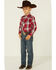 Image #2 - Roper Boys' Plaid Print Embroidered Bull Yoke Long Sleeve Snap Western Shirt, Red, hi-res