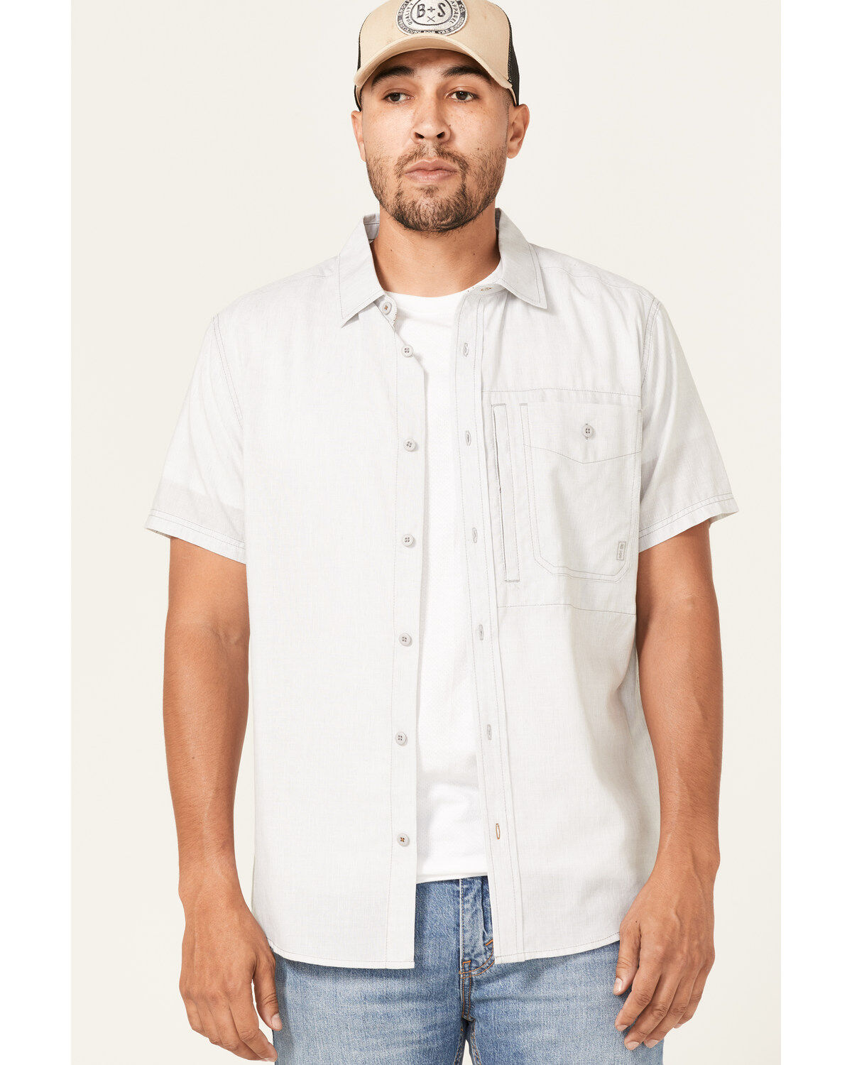 Image #3 - Brothers and Sons Men's Solid Performance Short Sleeve Button Down Western Shirt, Light Grey, hi-res