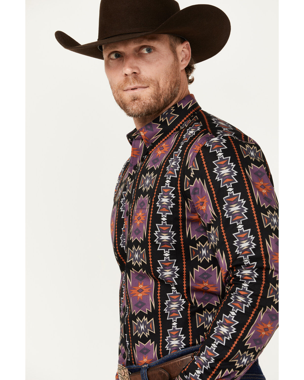 Image #2 - RANK 45® Men's Great Fall Southwestern Print Long Sleeve Button-Down Western Shirt, Black, hi-res