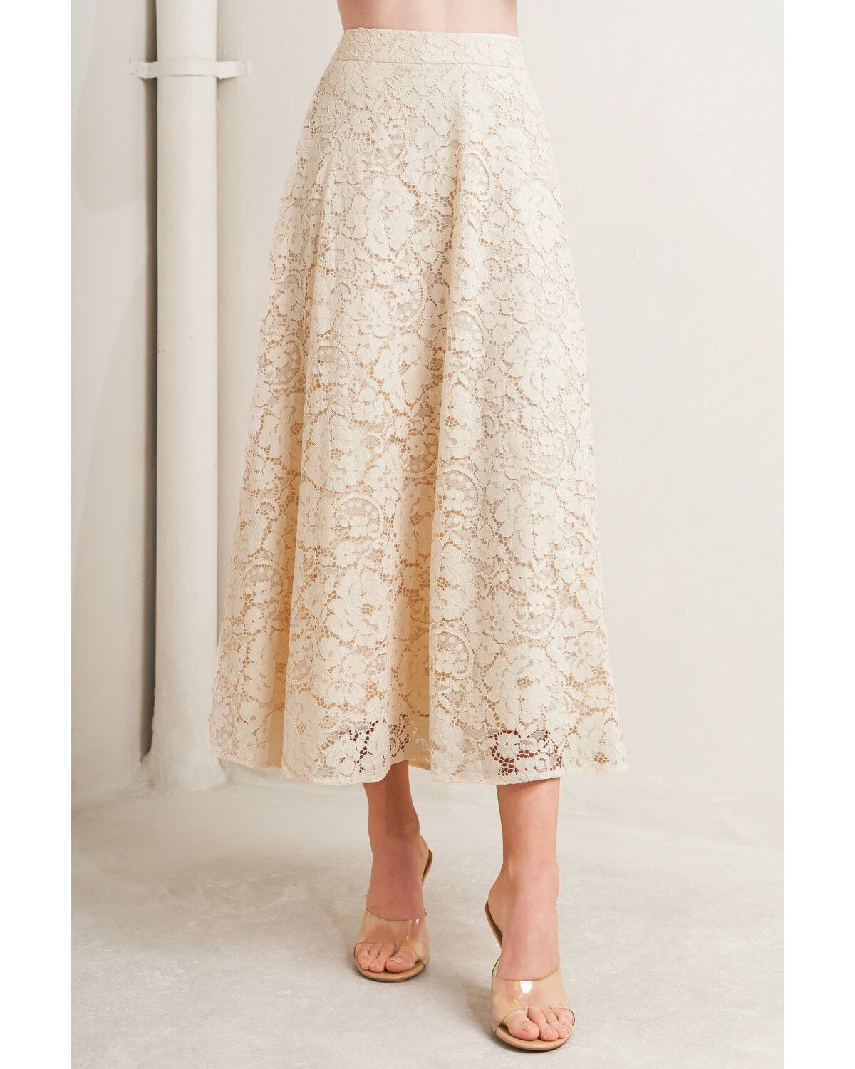 Image #3 - Flying Tomato Women's Floral Lace Midi Skirt, Cream, hi-res