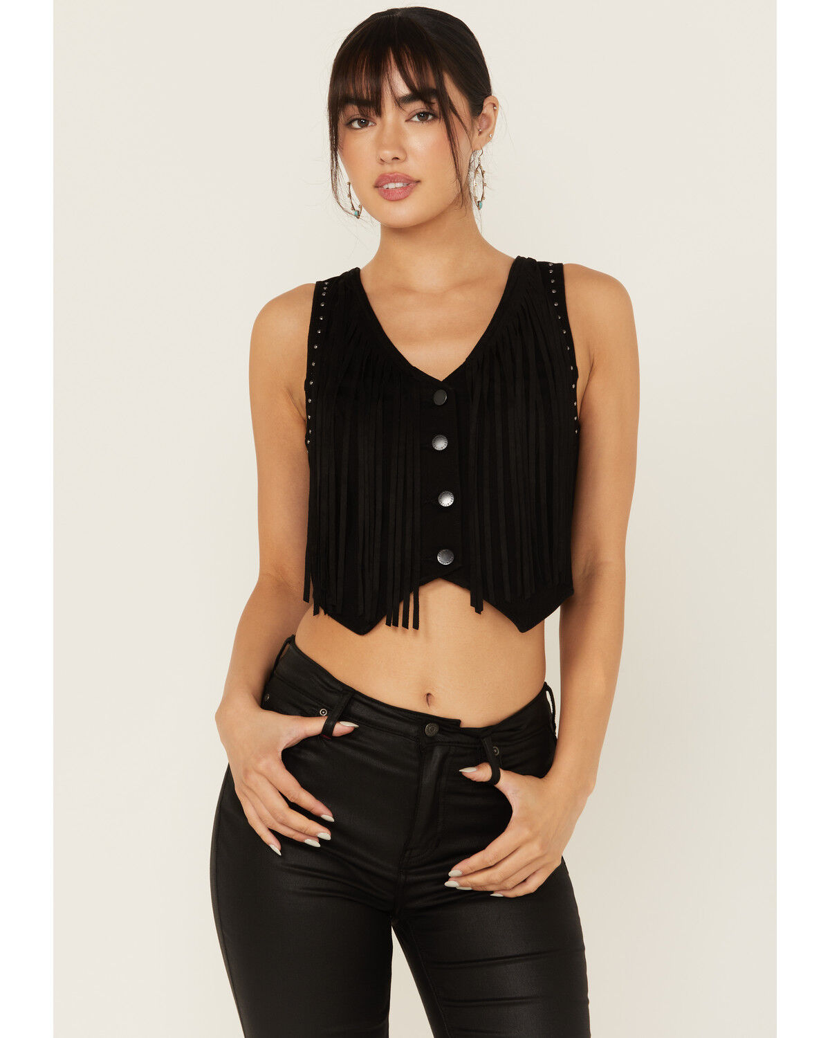 Idyllwind Women's Fringe Denim Bustier, Black, hi-res