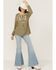 Miss Me Women's Olive Embroidered Southwestern Tassel Top, Olive, hi-res