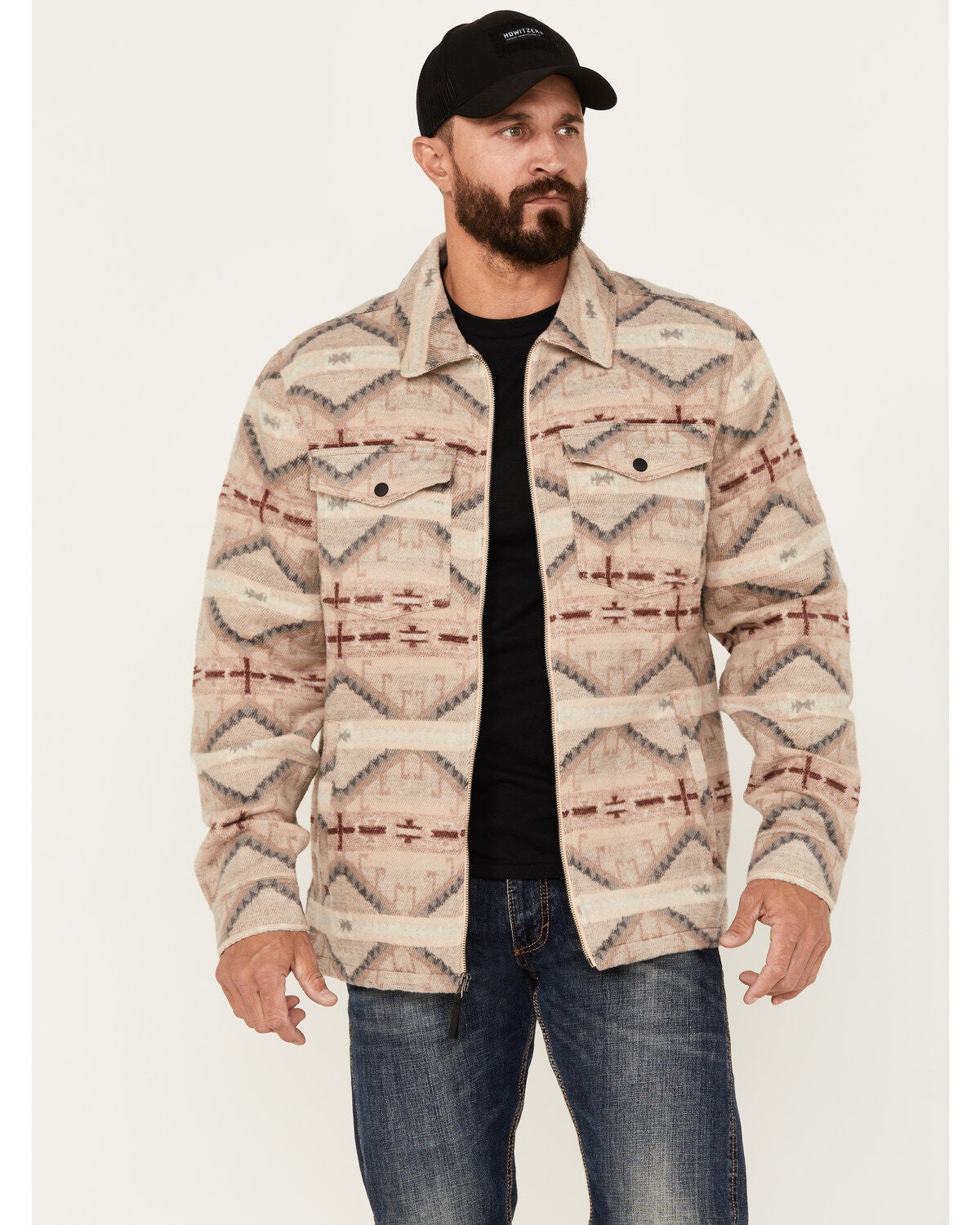 Rock & Roll Denim Men's Southwestern Zip Jacket, Tan, hi-res