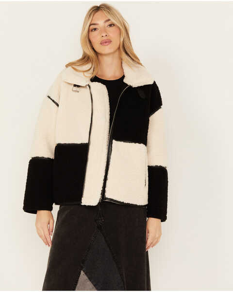Image #1 - Revel Women's Color Block Fleece Zip Up Jacket, Black/white, hi-res