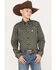Cinch Boys' Diamond Print Long Sleeve Button Down Shirt, Olive, hi-res