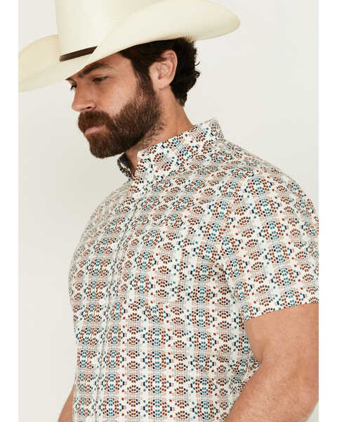 Image #2 - RANK 45® Men's Westgate Abstract Geo Print Short Sleeve Button-Down Stretch Western Shirt , Ivory, hi-res