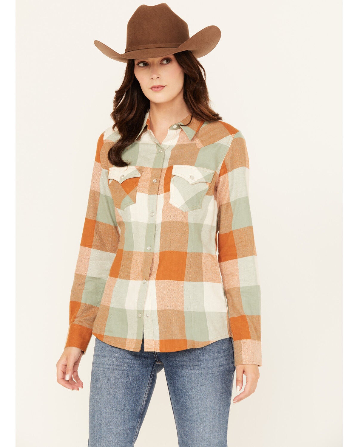 Wrangler Retro Women's Boot Barn Exclusive Plaid Print Long Sleeve Pearl Snap Flannel Shirt, Multi, hi-res