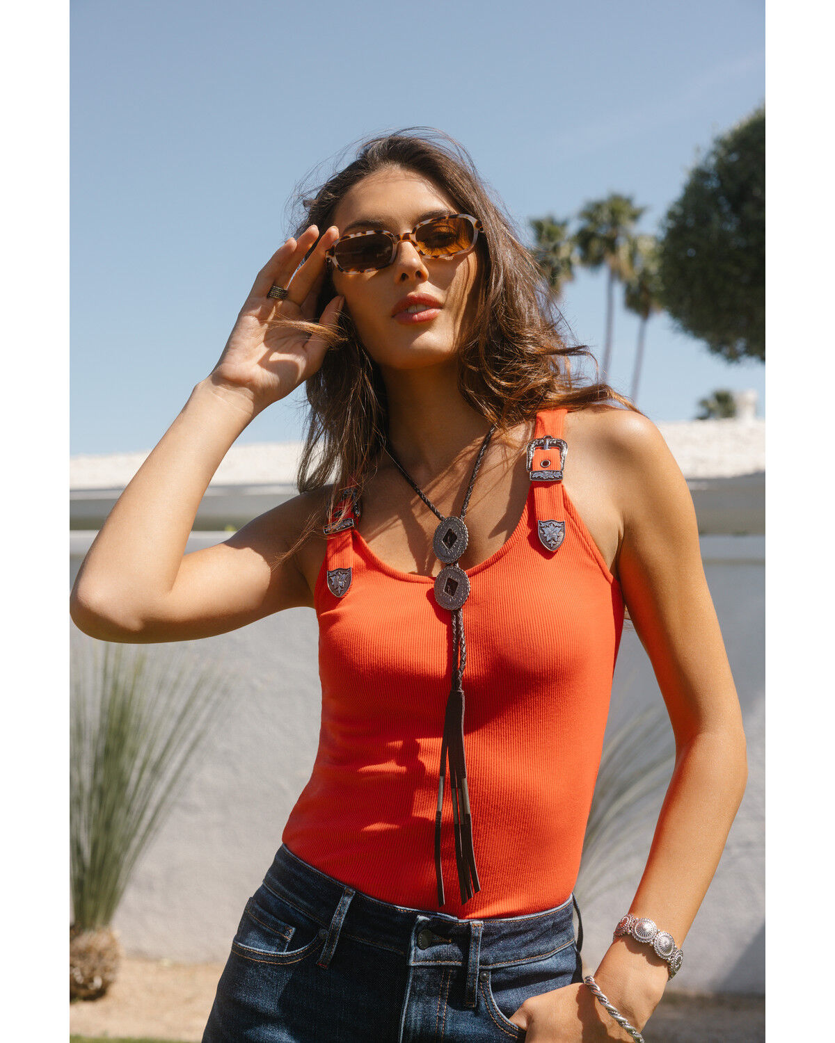 Image #1 - Idyllwind Women's Wylie Rib Knit Buckle Tank, Coral, hi-res