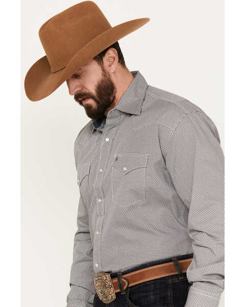 Stetson Men's Diamond Geo Print Long Sleeve Western Snap Shirt, Grey, hi-res
