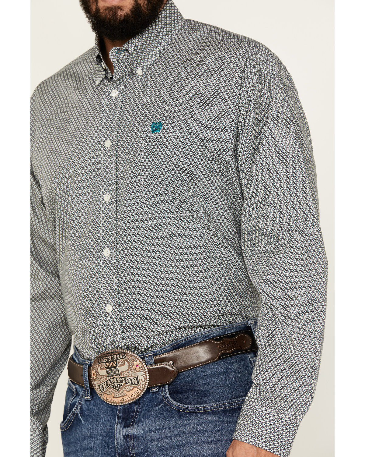 Image #3 - Cinch Men's Geo Print Long Sleeve Button-Down Western Shirt, Cream, hi-res