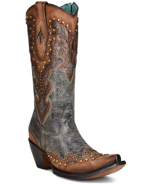 Image #1 - Corral Women's Almond Laser Western Boots - Snip Toe , Brown, hi-res