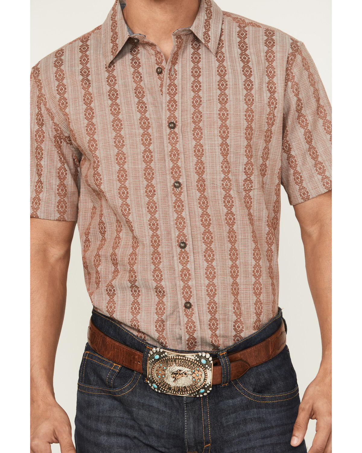 Image #3 - Cody James Men's Delaware Striped Short Sleeve Button-Down Stretch Western Shirt, Brown, hi-res