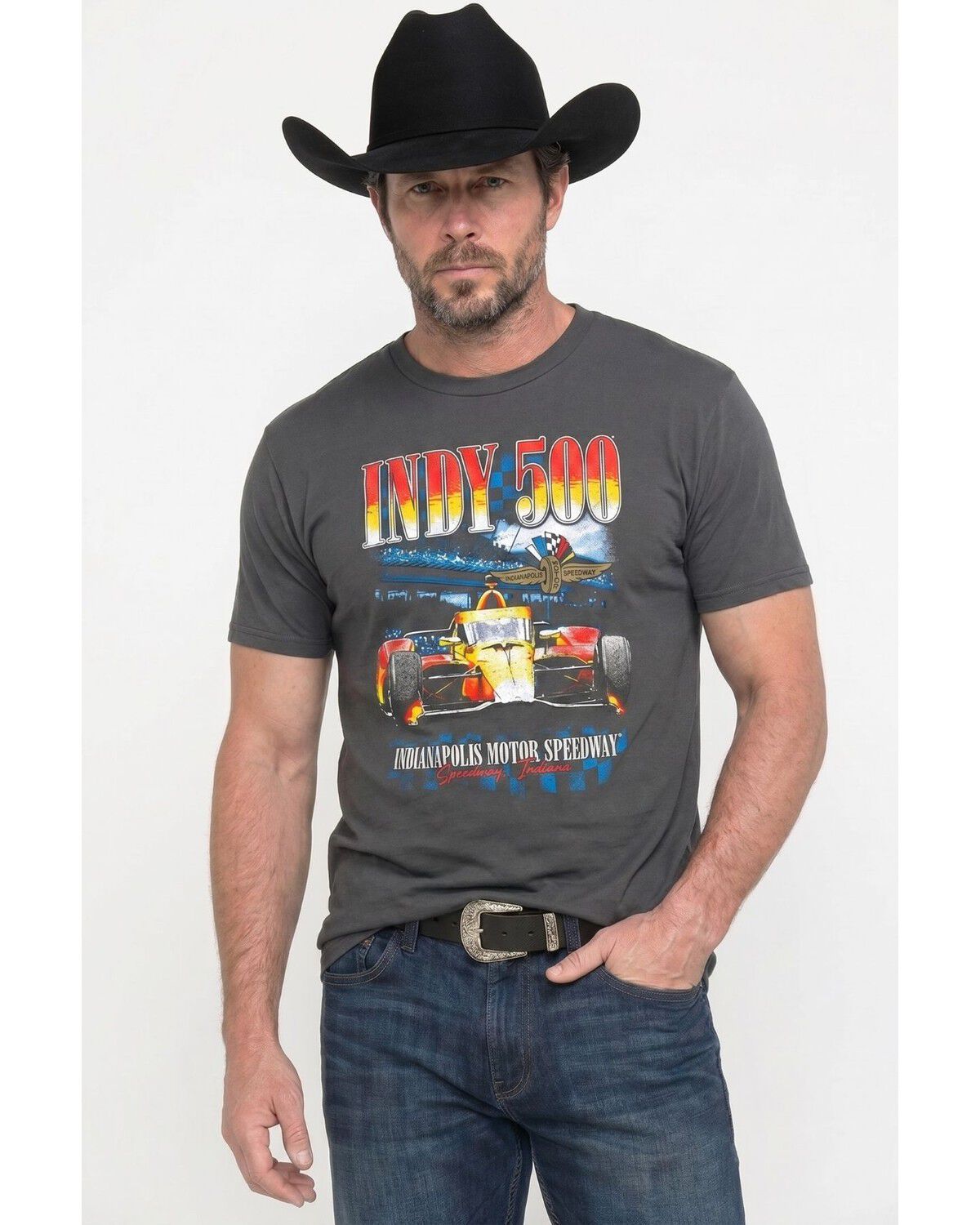 Image #1 - Americana Men's Indy 500 Crowd Short Sleeve Graphic T-Shirt, Charcoal, hi-res