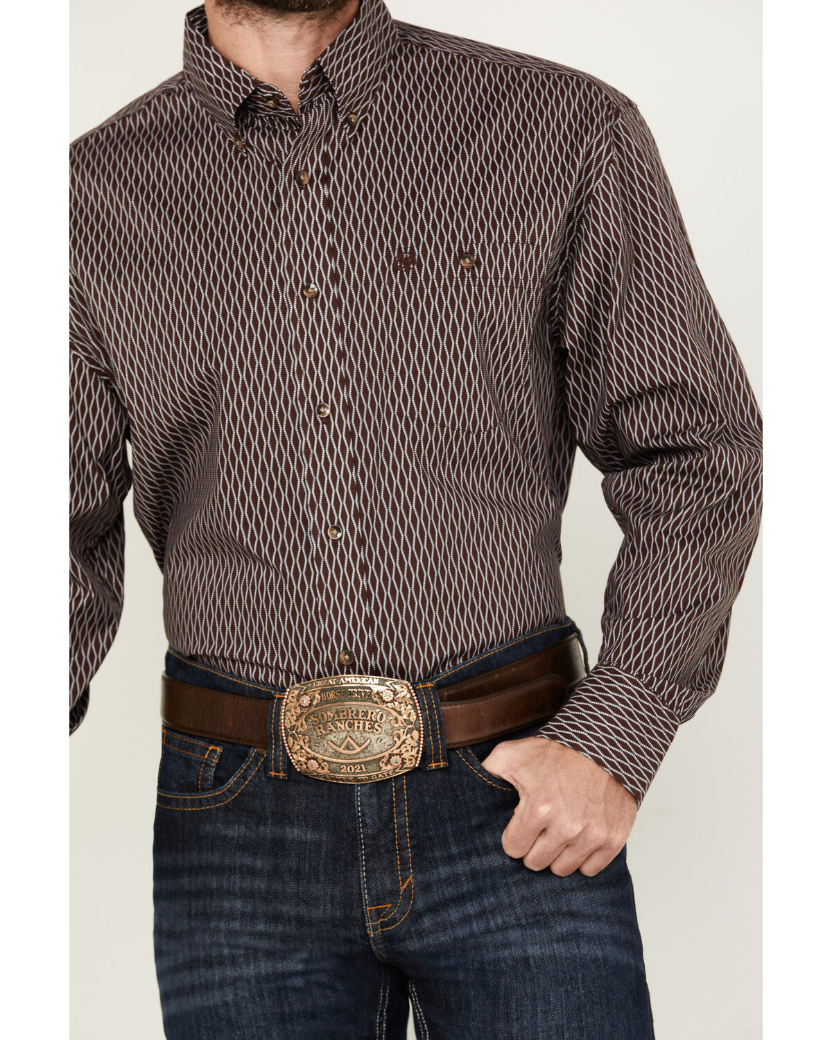 Image #3 - Wrangler Men's Classics Geo Print Long Sleeve Button-Down Western Shirt - Tall, Burgundy, hi-res