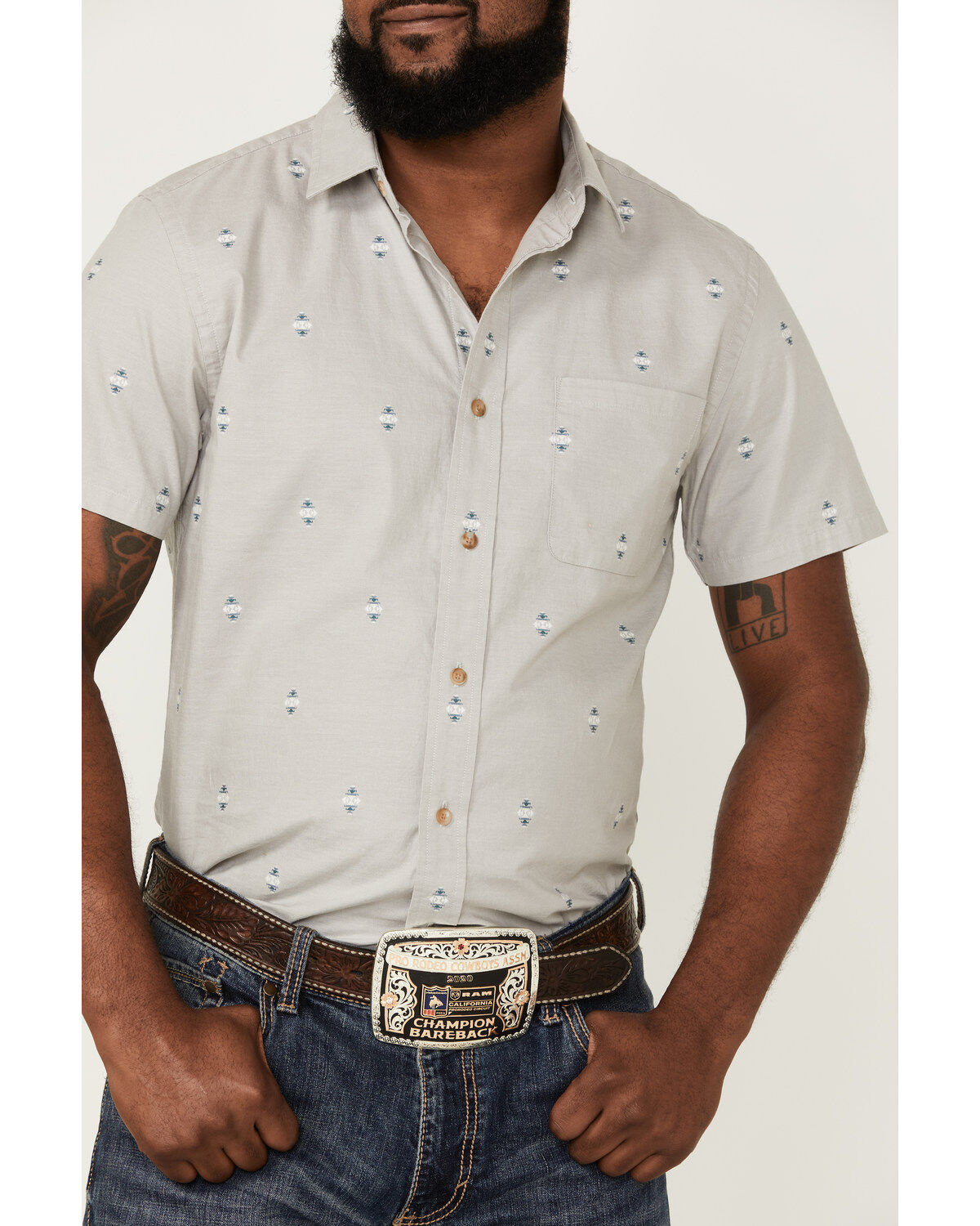 Image #3 - Pendleton Men's Carson Chambray Dobby Short Sleeve Button Down Western Shirt, Grey, hi-res