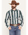 Image #1 - Zach Top X Kimes Ranch Men's Hickory Striped Long Sleeve Button-Down Western Shirt, Green, hi-res