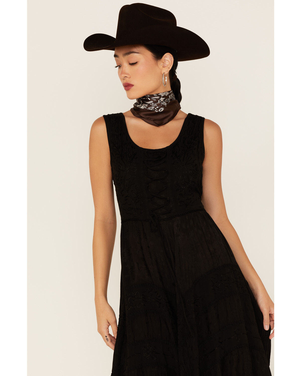 Image #2 - Scully Women's Lace-Up Jacquard Maxi Dress, Black, hi-res