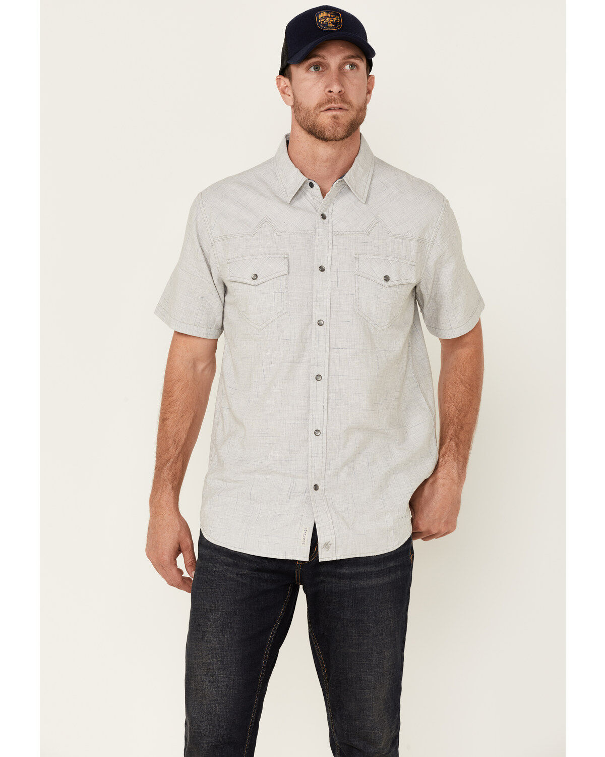 Image #1 - Moonshine Spirit Men's Haystack Solid Short Sleeve Snap Western Shirt, Grey, hi-res