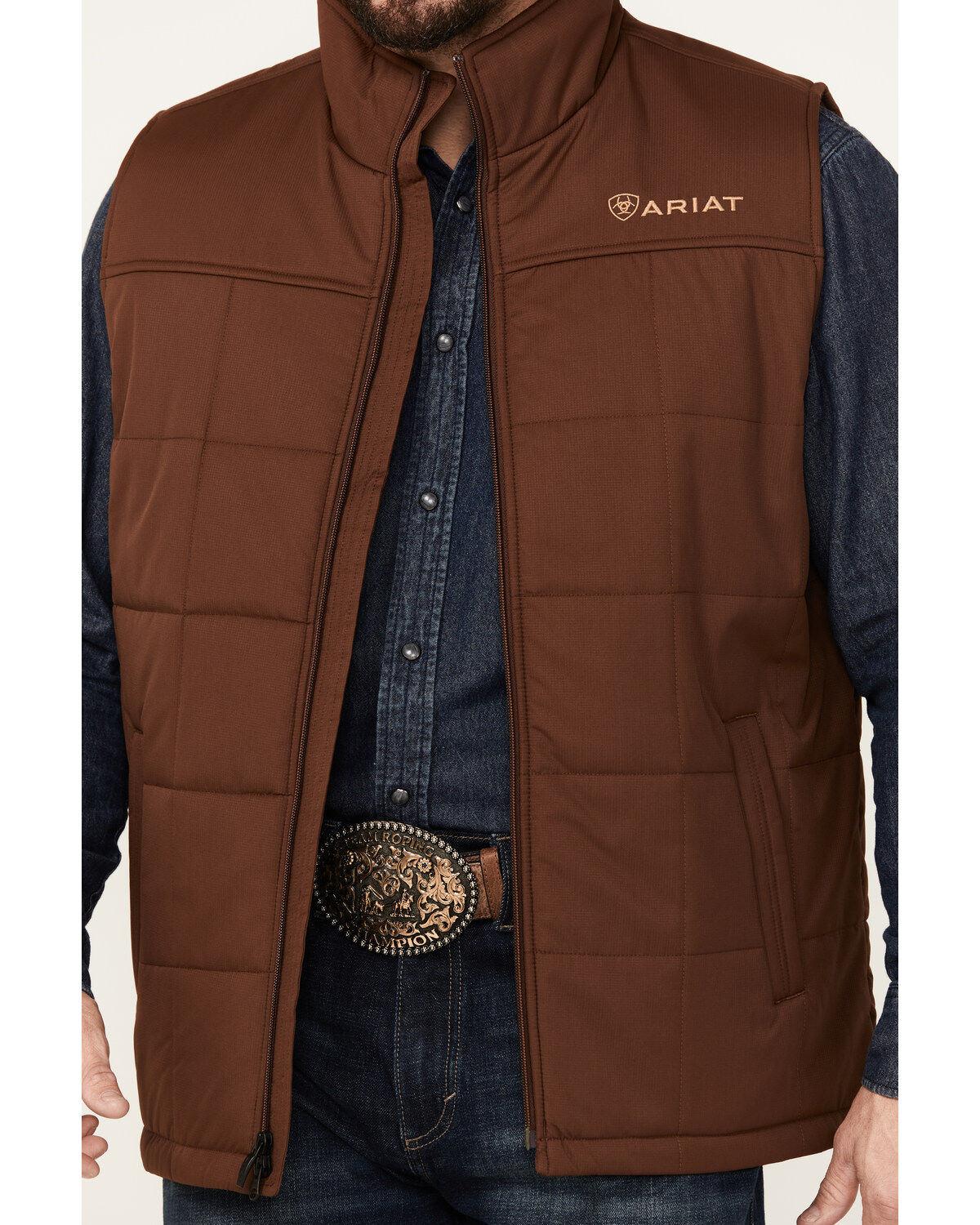 Image #3 - Ariat Men's Crius Solid Insulated Concealed Carry Vest, Medium Brown, hi-res