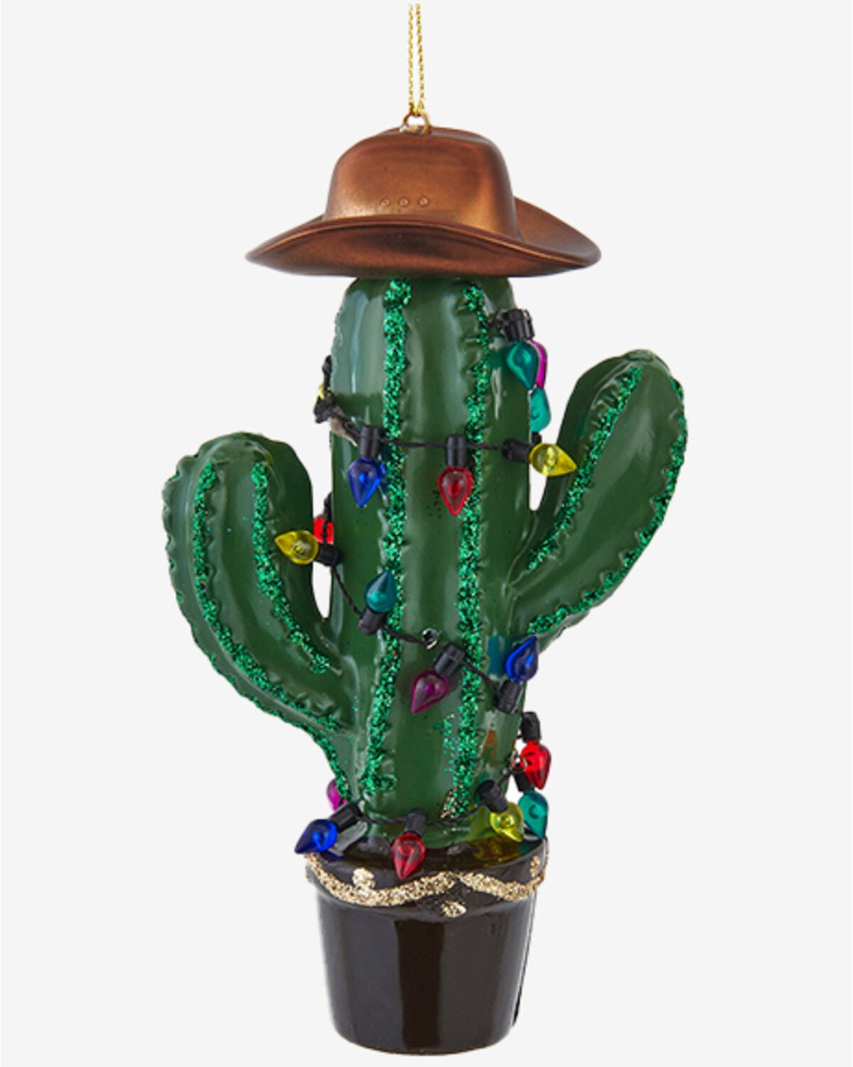Image #1 - Kurt Adler Cactus with Cowboy Hat Ornament, Green, hi-res