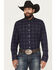 Image #1 - Wrangler X Cody Johnson Men's Plaid Print Long Sleeve Button-Down Western Shirt, Navy, hi-res