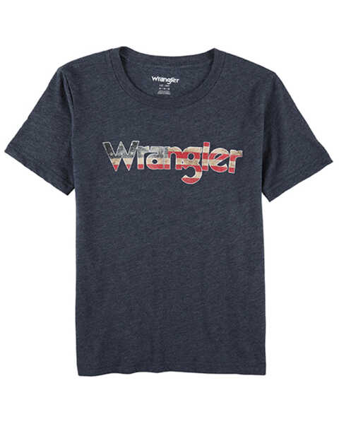 Wrangler Boys' Charcoal Wrangler Flag Short Sleeve T-Shirt, Charcoal, hi-res