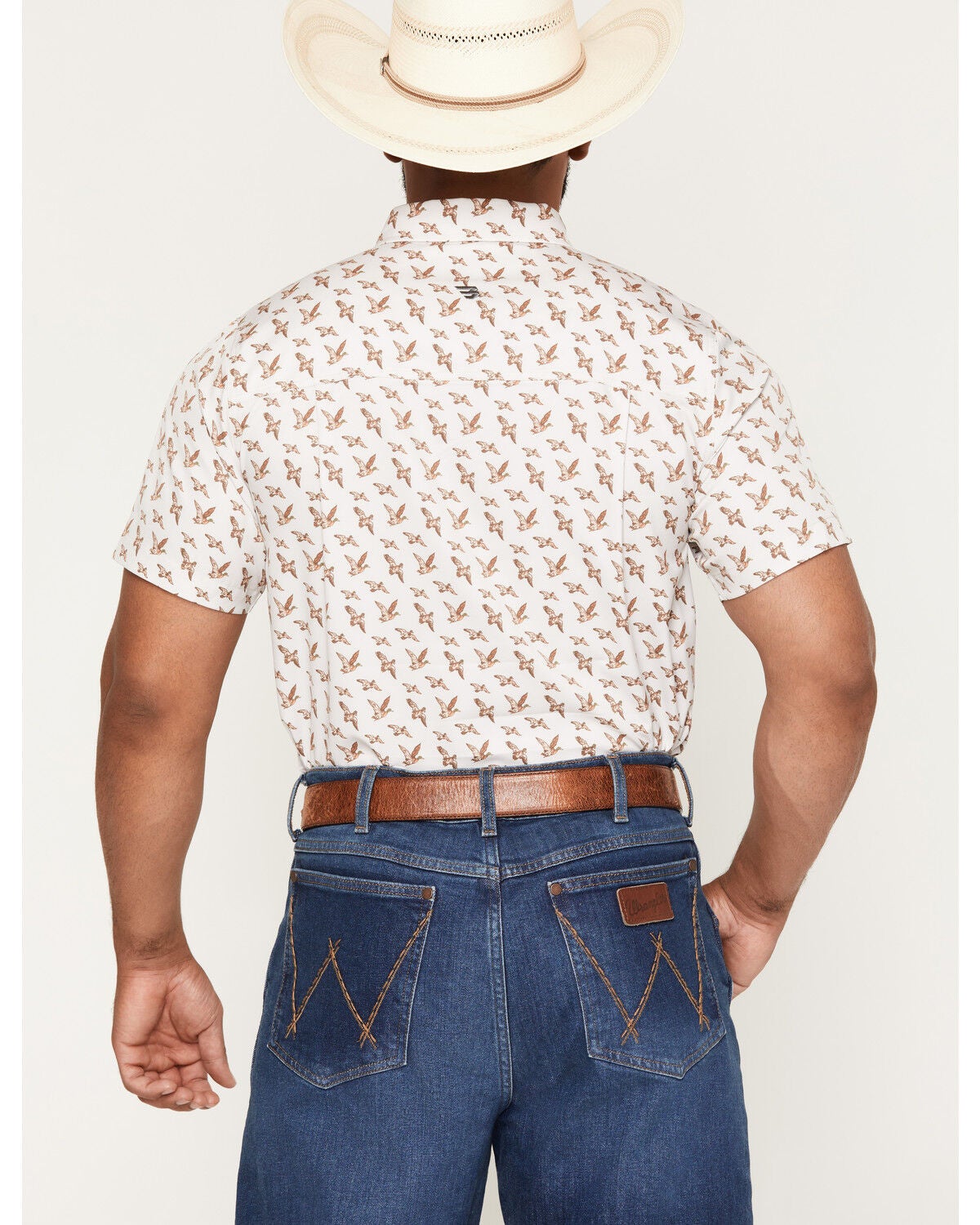 Image #4 - Burlebo Men's Mallard Flying Duck Print Short Sleeve Button-Down Performance Western Shirt, Cream, hi-res