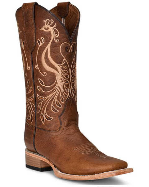 Corral Women's Peacock Embroidery Western Boots - Broad Square Toe, Brown, hi-res