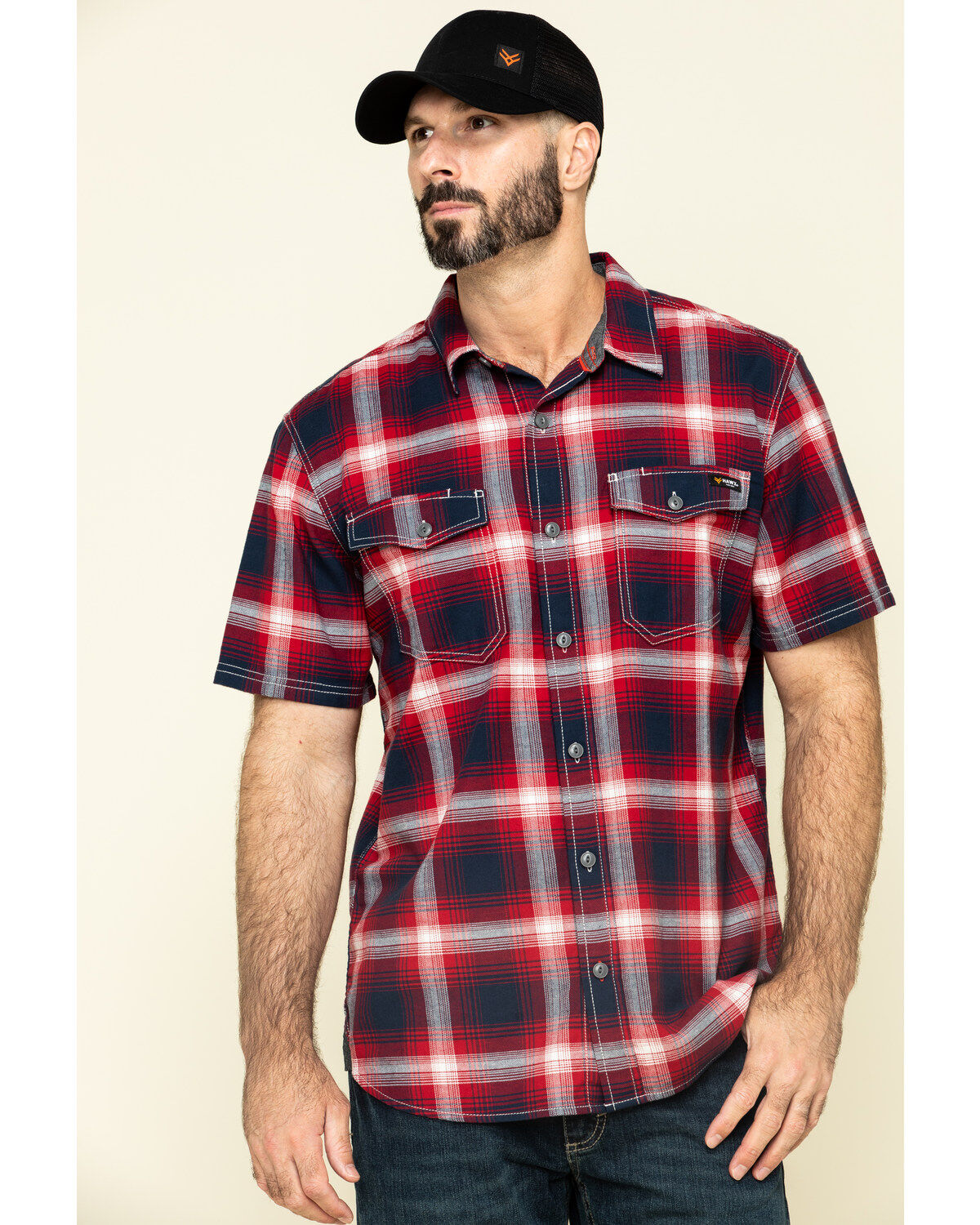 Image #1 - Hawx Men's Bullhead Indigo Plaid Short Sleeve Work Shirt, , hi-res