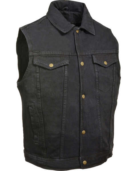 Milwaukee Leather Men's Snap Front Denim Vest w/ Shirt Collar- Big - 3X, Black, hi-res