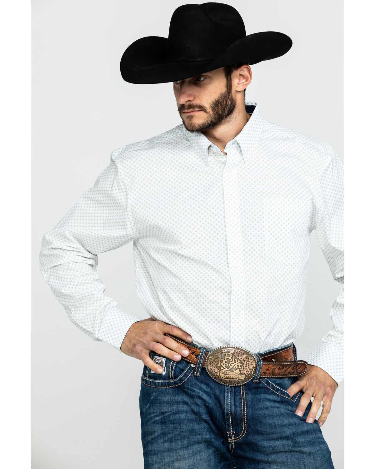 Image #1 - Cody James Core Men's Mayflower Floral Geo Print Long Sleeve Western Shirt, , hi-res