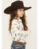 Image #2 - Shyanne Girls' Conversation Print Long Sleeve Button-Down Faux Suede Western Shirt, Ivory, hi-res