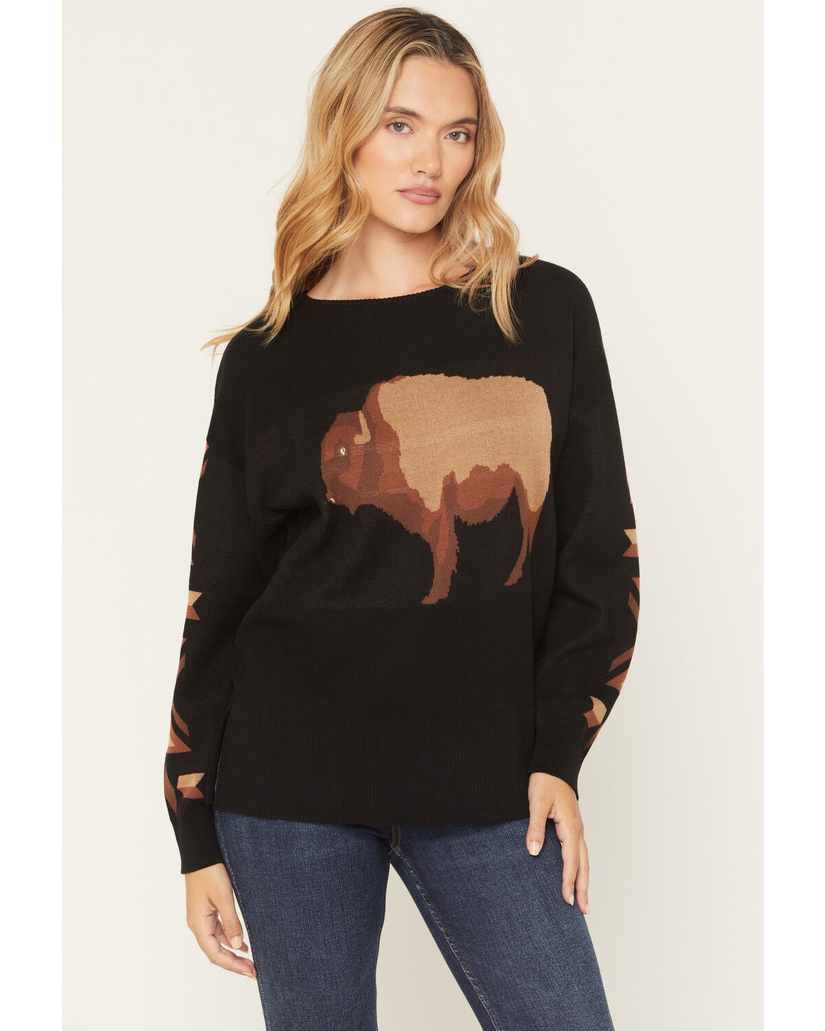 Cotton & Rye Women's Buffalo Crew Sweater, Black, hi-res