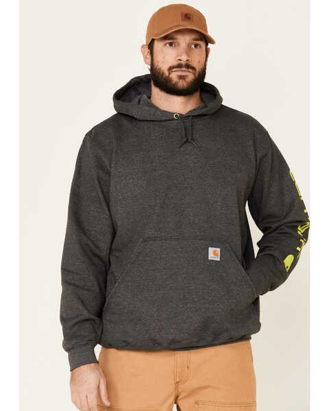 Carhartt Men's Hooded Logo-Sleeve Sweatshirt, Medium Grey, hi-res