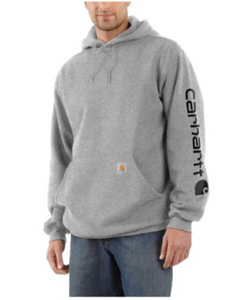 Carhartt Men's Loose Fit Midweight Logo Sleeve Graphic Hooded Sweatshirt - Tall, Heather Grey, hi-res