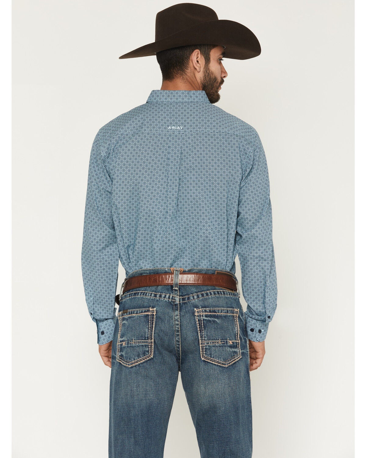 Image #4 - Ariat Men's Team Jansen Geo Print Fitted Long Sleeve Button-Down Western Shirt, Navy, hi-res