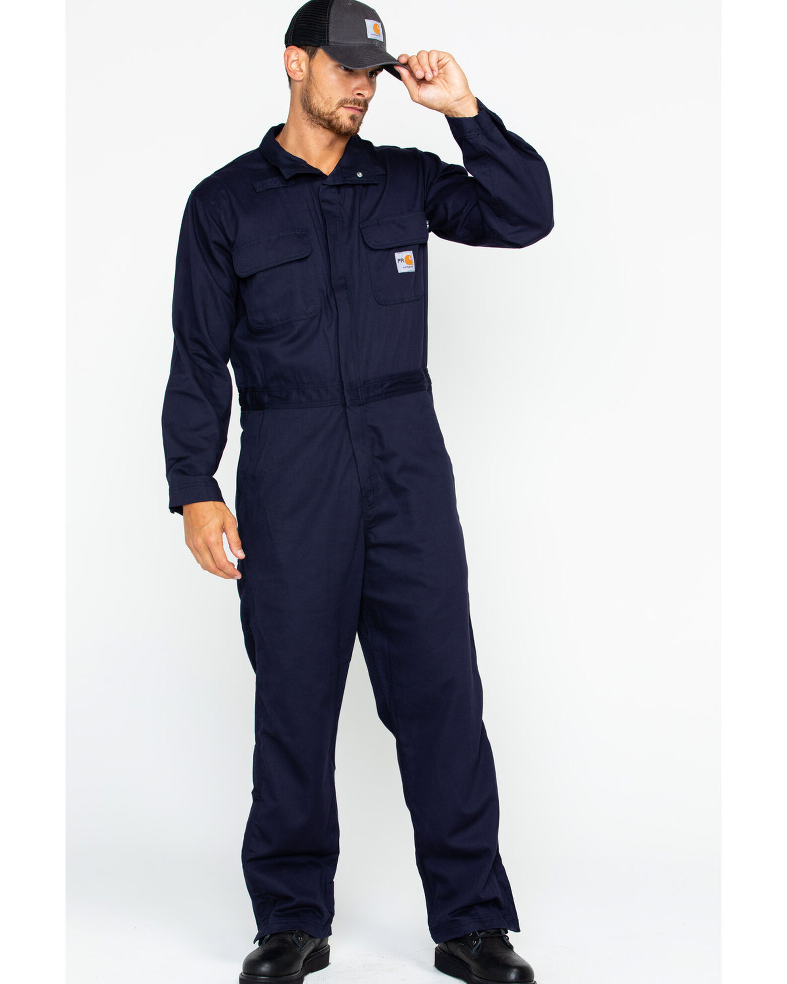 Carhartt Men s Navy Flame Resistant Deluxe Coveralls Boot Barn