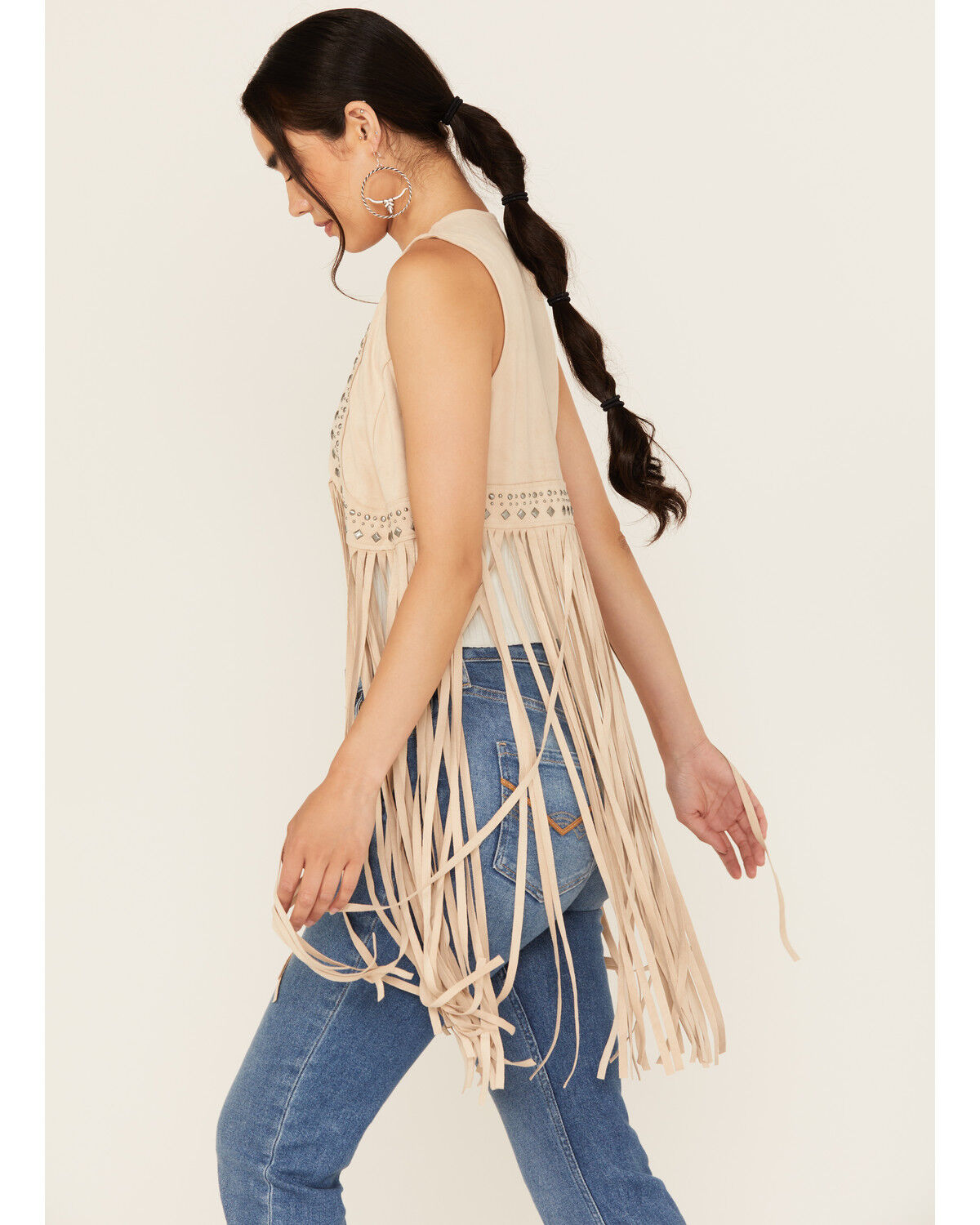Image #2 - Idyllwind Women's Walnut Studded Fringe Faux Suede Vest, Sand, hi-res