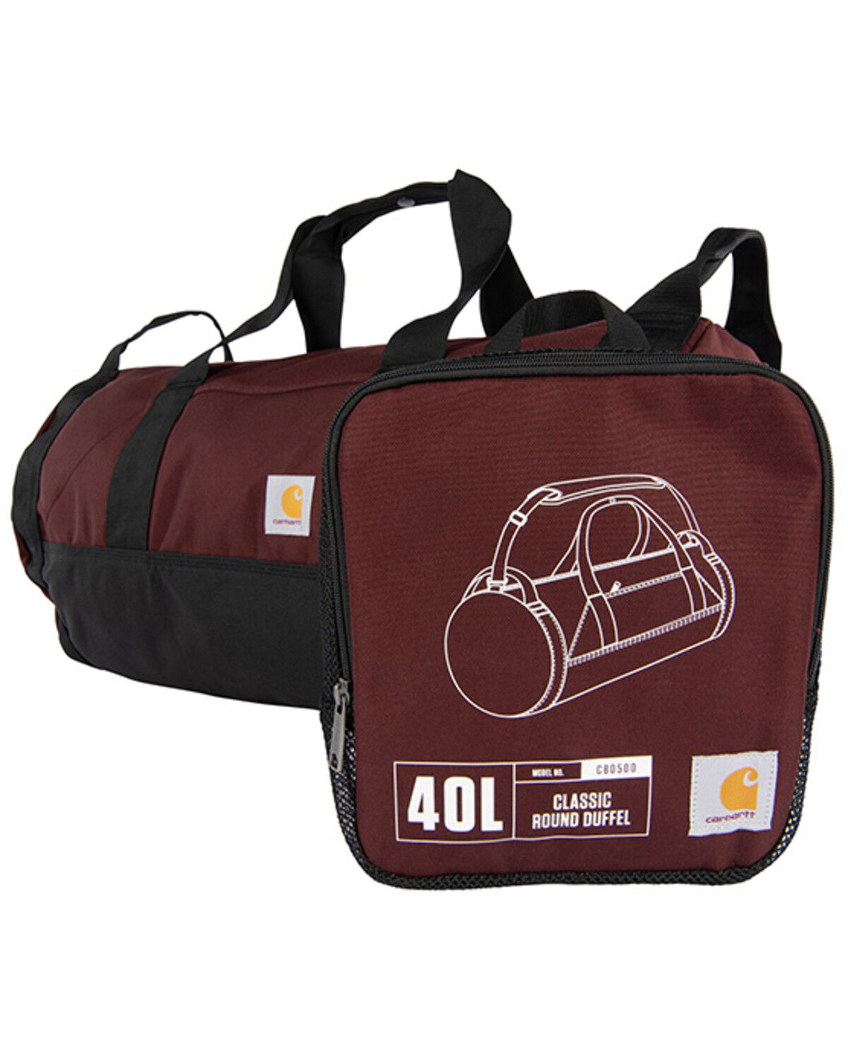 Image #1 - Carhartt 40L Classic Round Duffel Bag, Wine, hi-res